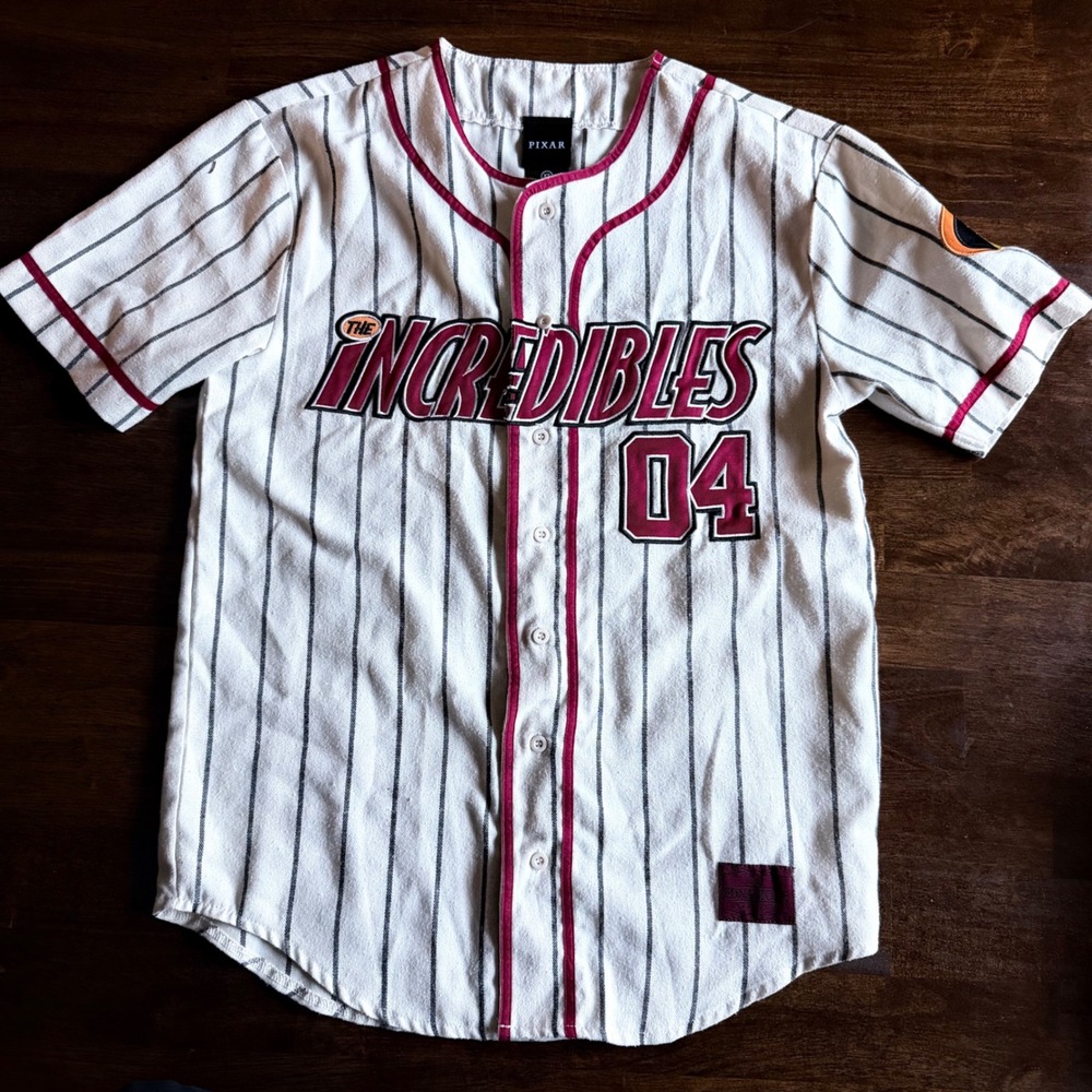 BoxLunch Disney Pixar The Incredibles Parr 04 Baseball Jersey White Pinstripe XS